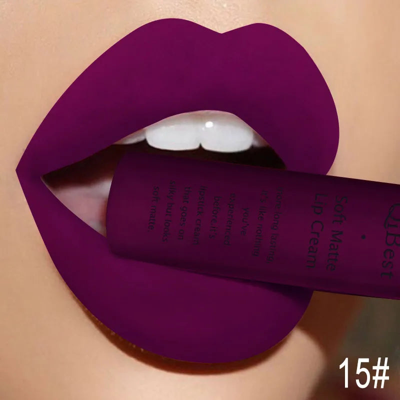QIBEST Brand 34 Colors Waterproof Matte Nude Lipstick Lipkit Pigment Dark Red Black Long Lasting Lip Gloss Women Makeup Lipgloss