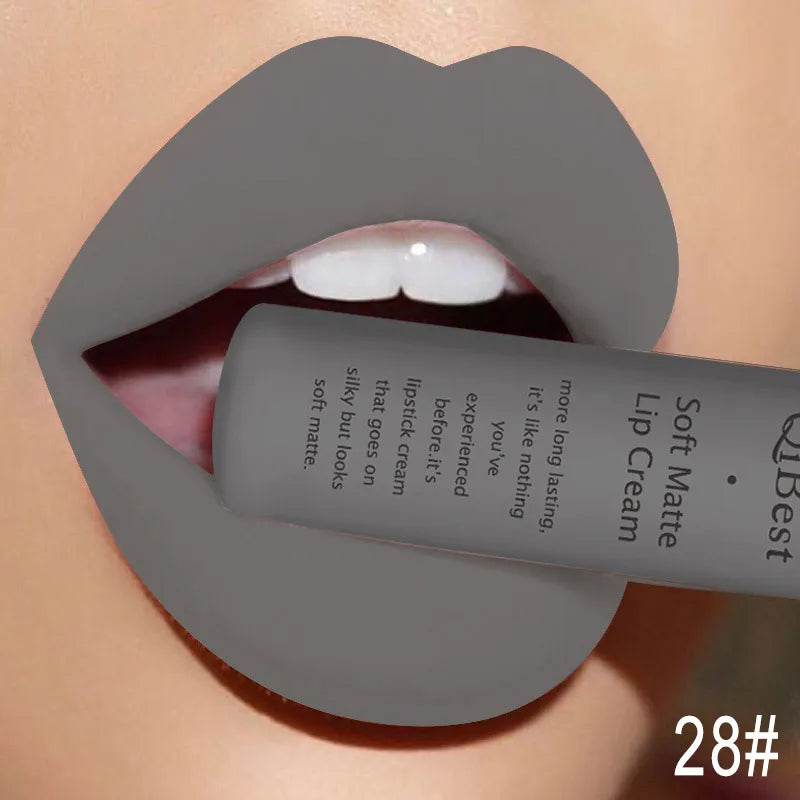QIBEST Brand 34 Colors Waterproof Matte Nude Lipstick Lipkit Pigment Dark Red Black Long Lasting Lip Gloss Women Makeup Lipgloss