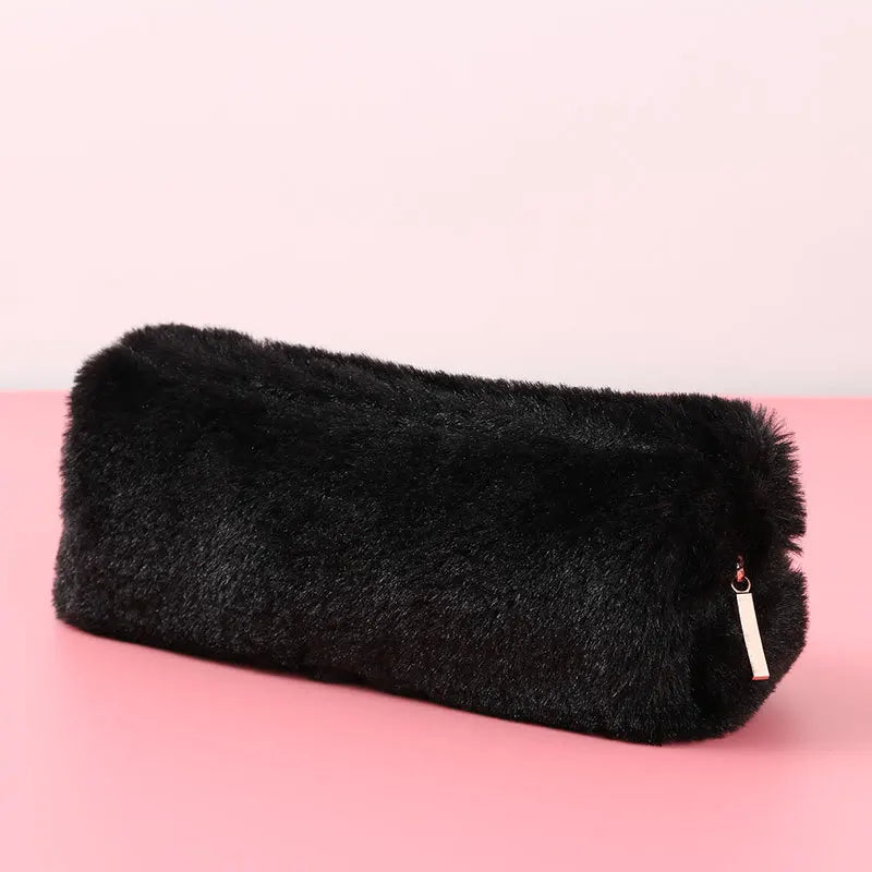 Fur Makeup Bags for Women Soft Travel Cosmetic Bag Organizer Case Young Lady Girls Make Up Case Necessaries 1 Pc Solid Handbags