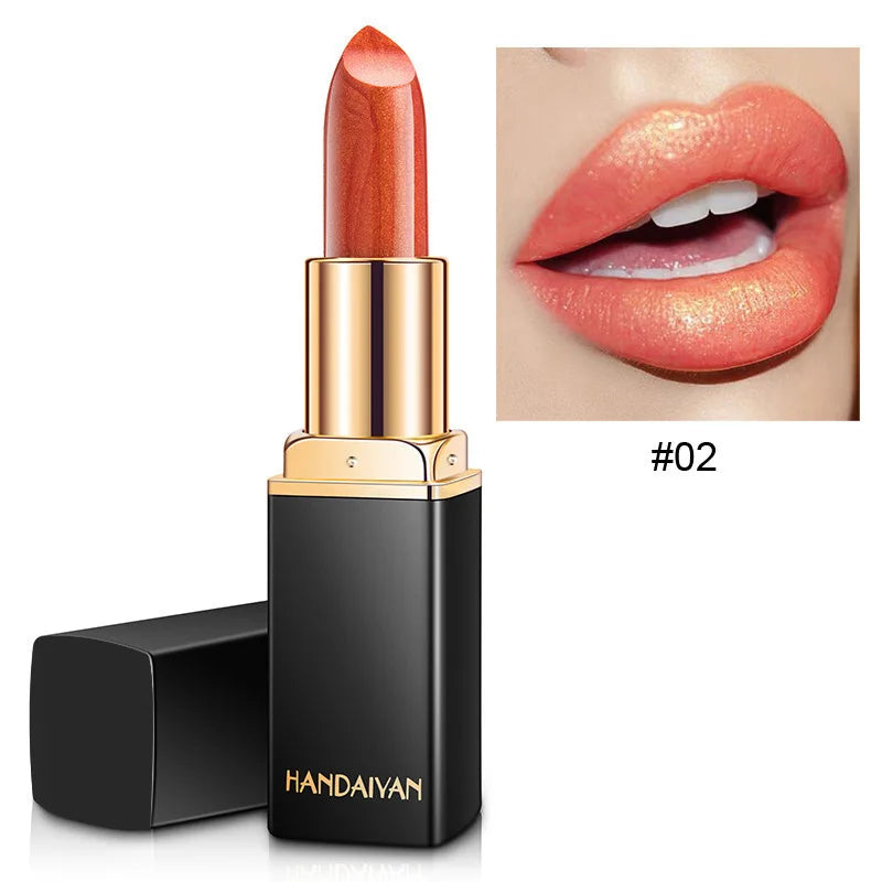 Ariel's Nine-color Transformative Lip Gloss: Sparkling Metallic Pearl Finish, Customizable Golden Hue
