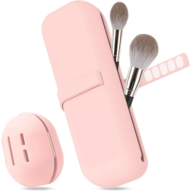 Travel Makeup Brush Holder, Silicone Cosmetic Brushes Bag, Makeup Sponge Case Portable Waterproof Makeup Tools for Women Girls