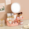Makeup Storage Box With Mirror Desktop Dressing Table Makeup Mirror Cosmetics Jewelry Storage Box Touch Light Storage Organizer