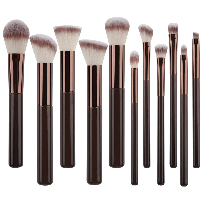 11pcs solid wood handle makeup brush set with Bag three color loose powder brush foundation brush eye shadow brush