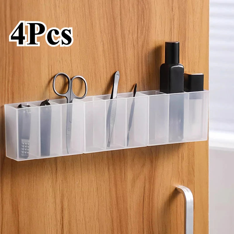 Mini Storage Box 3-Grid Plastic Makeup Brush Lipstick Storage Multi-Functional Desk Organizer for Home Kitchen Bathroom