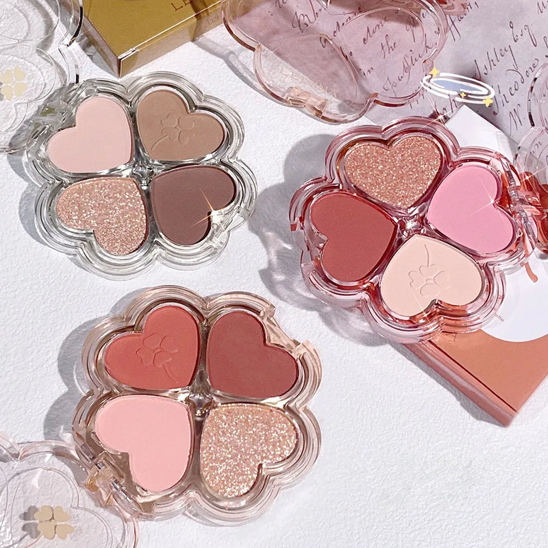 Clover Eyeshadow Palette Highlight Four-color Dreamy Eye Makeup Fine Pearlescent Eye Shadow Eye Shadow All In One Palette Blush