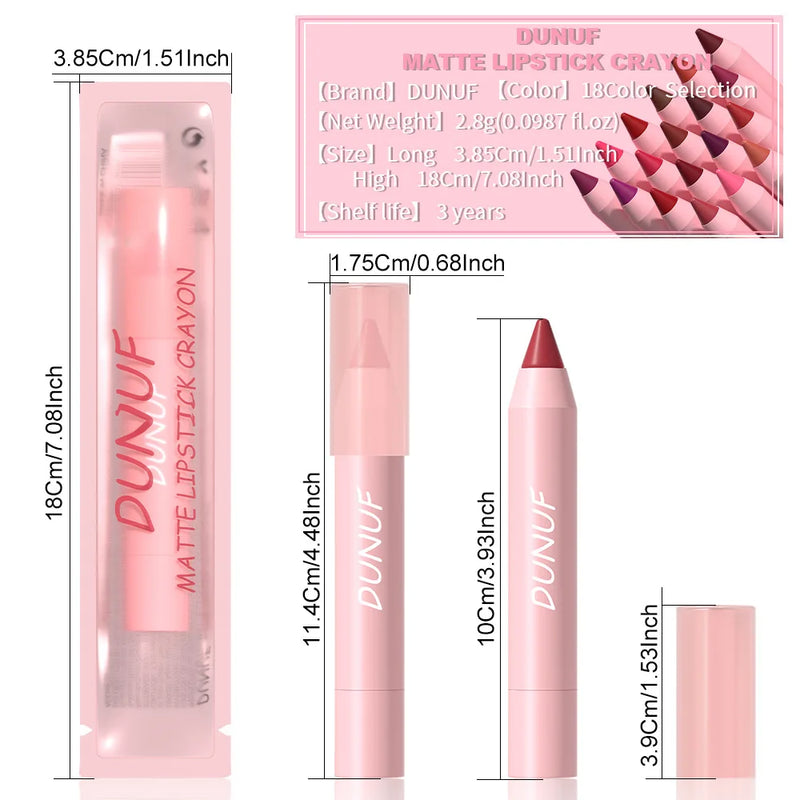 18-Colors Lipstick Pencil Waterproof Sexy Red Matte Contour Tint Lipstick Lasting Non-stick Cup Lipliner Pen Lip Makeup Cosmetic