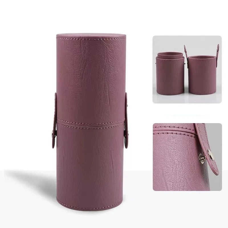 PU Leather Makeup Brush Bucket Portable Travel Cosmetic Bag Multi-Function Dust-Proof Waterproof Makeup Brush Cylinder