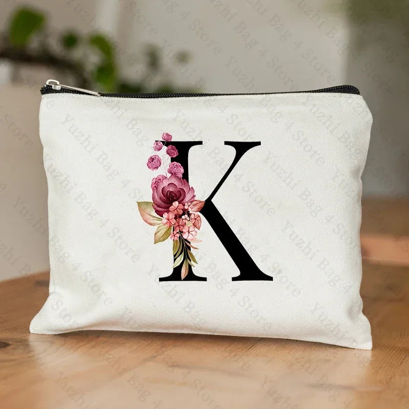 26 Letters Flower Makeup Bag Printed Bridesmaid Wedding Gift Graduation Teacher's Day Gift Storage Bag Travel perfume Side Bag