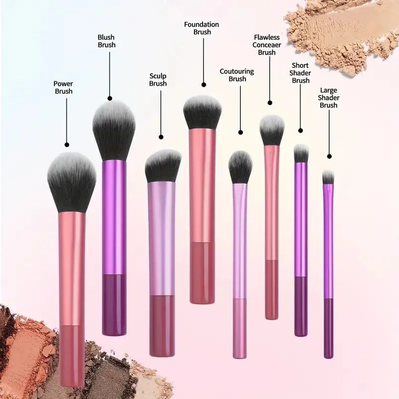 8pcs Makeup Brush Set Pro Easy to Clean,  - Soft, Premium Synthetic Hair, Cruelty-Free, Foundation, Blush, Eyeshadow, Cosmetic