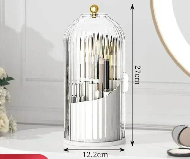 360° Rotating Makeup Brush Holder With Lid Lipstick Eyebrow Pencil Holder Eye Shadow Storage Box Desk Cosmetic Tools Organizer