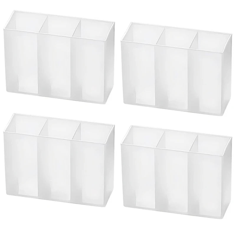 Mini Storage Box 3-Grid Plastic Makeup Brush Lipstick Storage Multi-Functional Desk Organizer for Home Kitchen Bathroom