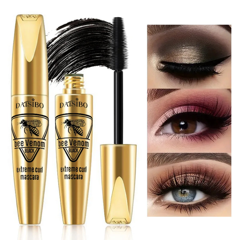5D Waterproof Mascara Lengthens Eyelashes Extension Black Silk Fiber Mascara Female Makeup Cosmetic Bee Venom Curled Masc