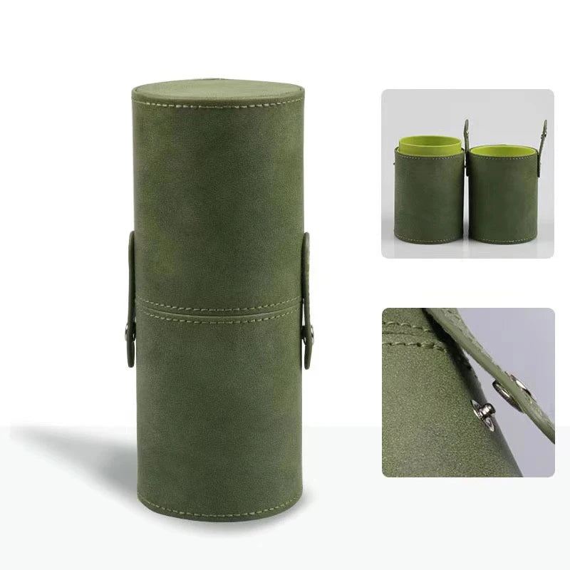 PU Leather Makeup Brush Bucket Portable Travel Cosmetic Bag Multi-Function Dust-Proof Waterproof Makeup Brush Cylinder