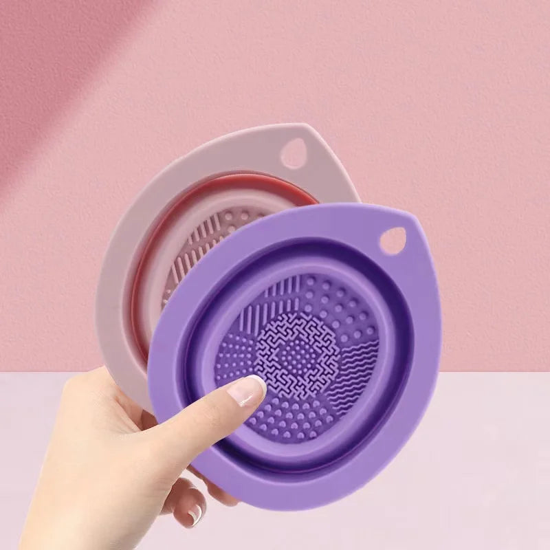 Silicone Makeup Brush Cleaner Foldable Cosmetic Brush Cleaning Bowl Powder Puff Beauty Sponge Washing Mat Brushes Scrubber Pad