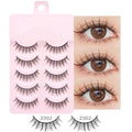 DINGSEN 5 Pairs Manga Lashes Eyes Lashes Soft Natural Long Eyelashes Fake Lashes Anime Wispy Strip False Eyelashes Makeup