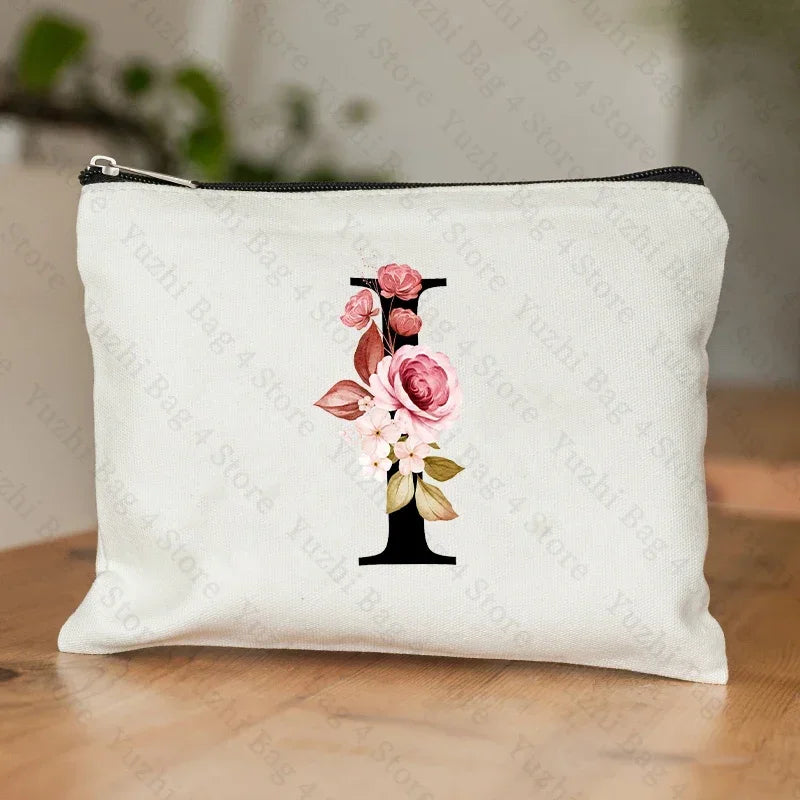 26 Letters Flower Makeup Bag Printed Bridesmaid Wedding Gift Graduation Teacher's Day Gift Storage Bag Travel perfume Side Bag
