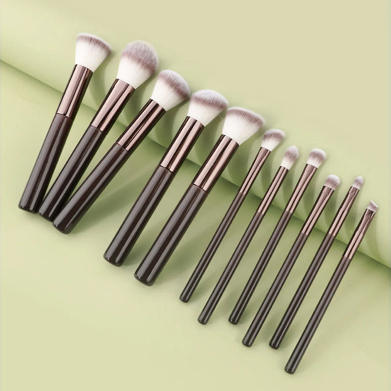 11pcs solid wood handle makeup brush set with Bag three color loose powder brush foundation brush eye shadow brush