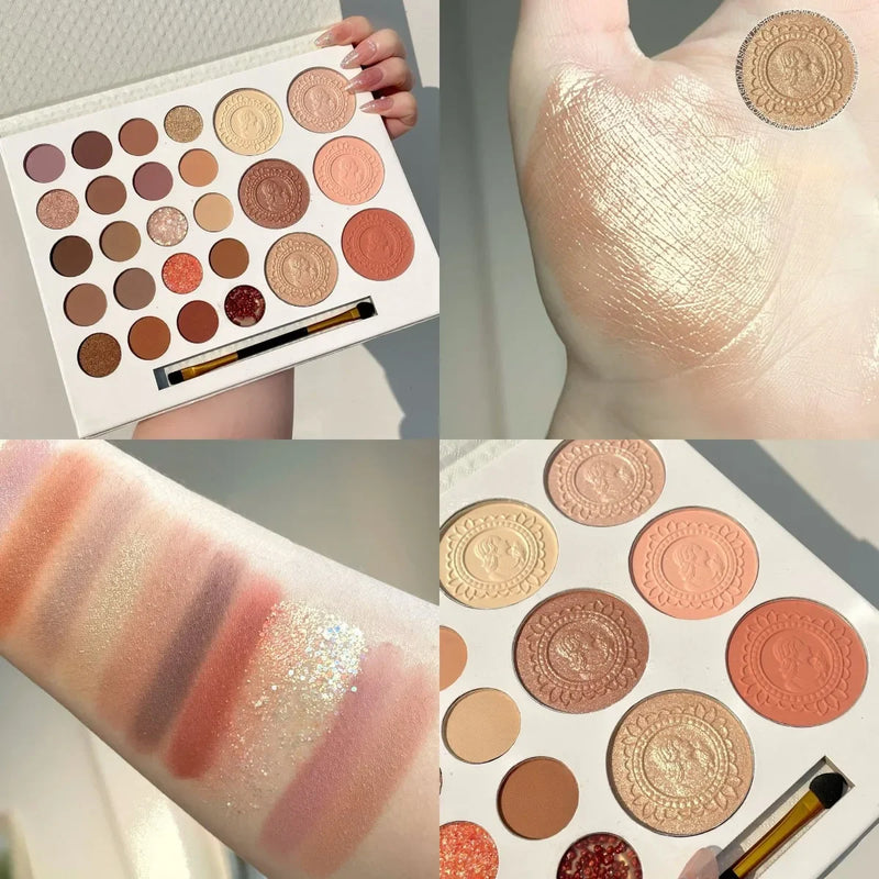 26 Colors Eyeshadow Palette Pearly Matte Earth Color Eyeshadow Portable Long Lasting Highlight Blush Palette Eye Shadow Makeup
