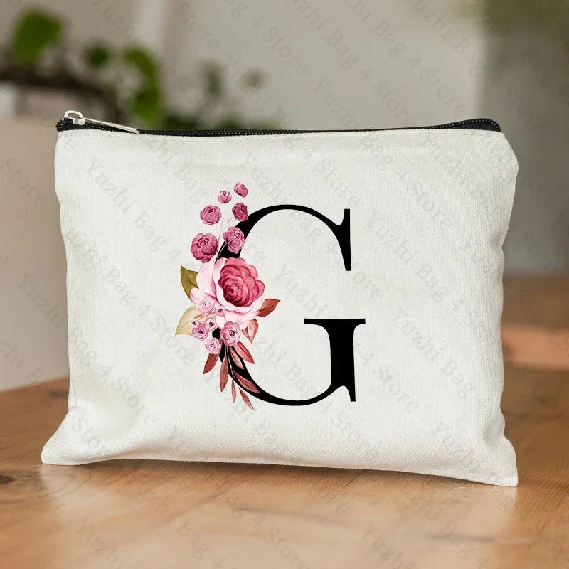 26 Letters Flower Makeup Bag Printed Bridesmaid Wedding Gift Graduation Teacher's Day Gift Storage Bag Travel perfume Side Bag