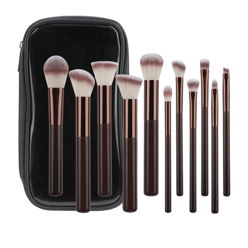 11pcs solid wood handle makeup brush set with Bag three color loose powder brush foundation brush eye shadow brush