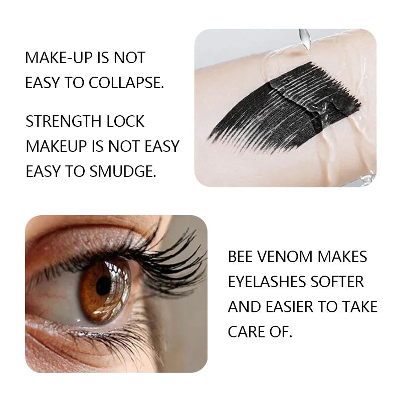 5D Waterproof Mascara Lengthens Eyelashes Extension Black Silk Fiber Mascara Female Makeup Cosmetic Bee Venom Curled Masc