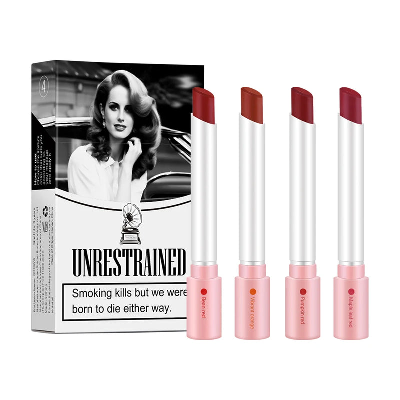 4PCS/Set Creative Cigarette Lipstick Set Matte Long Lasting Waterproof Matt Lip Stick Tube Nude Red Velvet Lip Tint Makeup