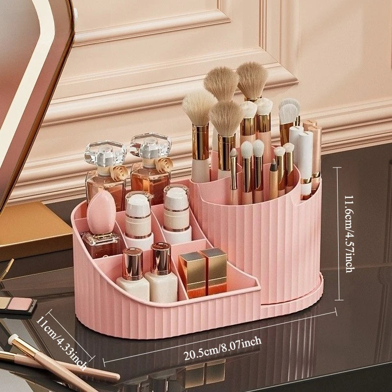 Rotating Makeup Organizer - Dustproof Multi-Use Cosmetic Carousel for Lipstick, Brushes & Tools | Vanity/Desktop Storage