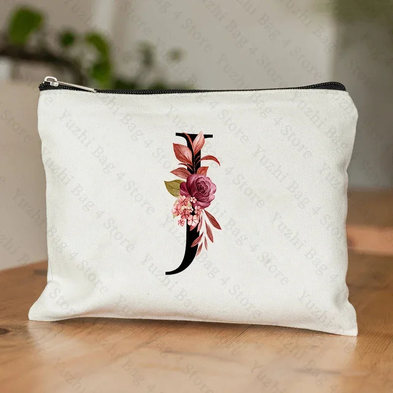 26 Letters Flower Makeup Bag Printed Bridesmaid Wedding Gift Graduation Teacher's Day Gift Storage Bag Travel perfume Side Bag