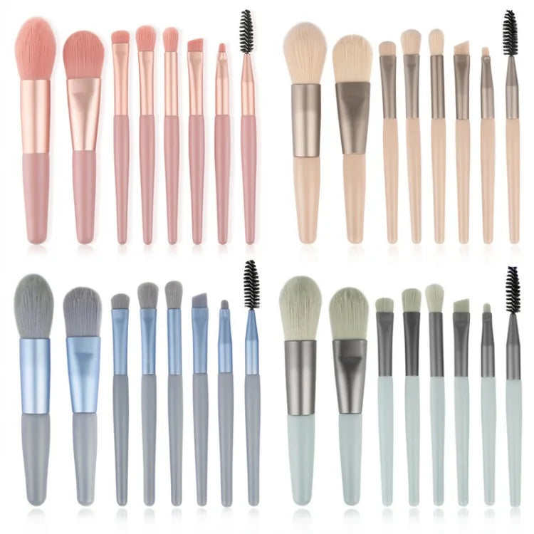 Mini Brush 8-Piece Makeup Bag Portable concealer powder brush set soft fur make-up tool  Green snap bag