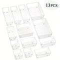 5/6/7/13PCS Desk Drawer Organizers Set Makeup Organizer Plastic Makeup Storage Clear Transparent Storage Box for Office Bathroom