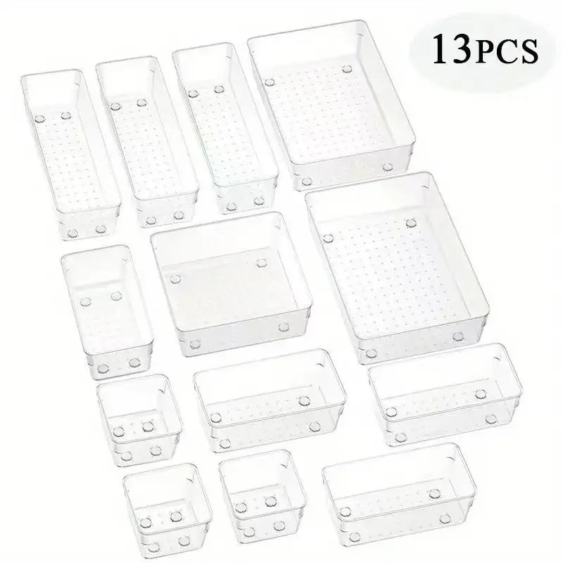 5/6/7/13PCS Desk Drawer Organizers Set Makeup Organizer Plastic Makeup Storage Clear Transparent Storage Box for Office Bathroom