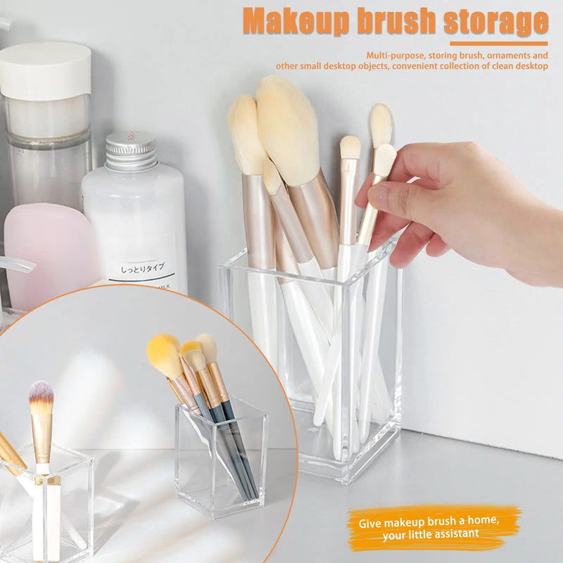 Clear Makeup Brush Holders Eyebrow Stationery Organizer for Office, Desk and Dressers Bathroom Desktop Storage Box