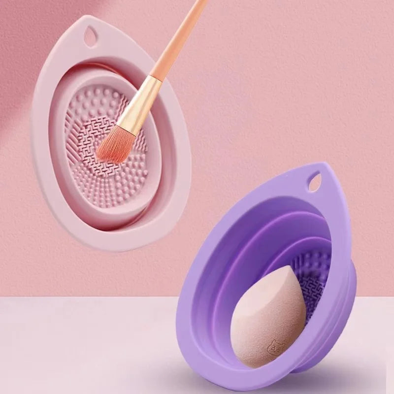 Silicone Makeup Brush Cleaner Foldable Cosmetic Brush Cleaning Bowl Powder Puff Beauty Sponge Washing Mat Brushes Scrubber Pad