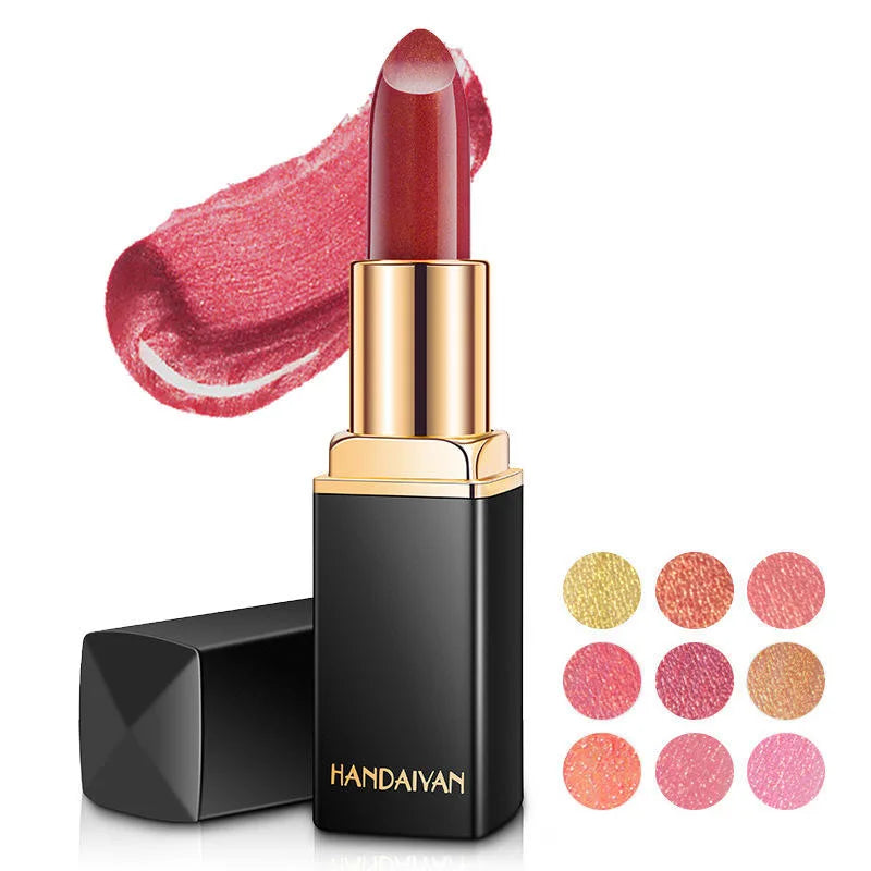 Ariel's Nine-color Transformative Lip Gloss: Sparkling Metallic Pearl Finish, Customizable Golden Hue