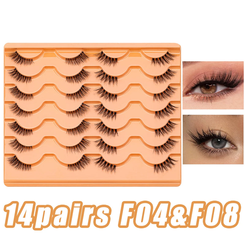 14 Pairs Half Eey Lashes Faux Mink Lashes Natural Fluffy  Eyelashes  Extension Fake Lashes Makeup Tool