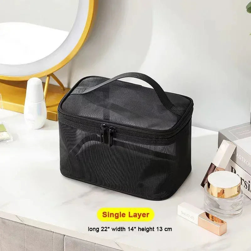 1PCS Women Men Necessary Portable Cosmetic Bag Transparent Travel Organizer Fashion Large Black Toiletry Bags Makeup Pouch