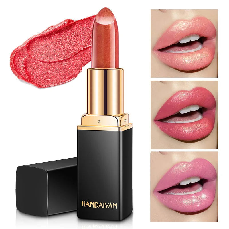 Ariel's Nine-color Transformative Lip Gloss: Sparkling Metallic Pearl Finish, Customizable Golden Hue