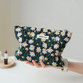Gold embossed flower feminine makeup bag, large capacity cosmetics, sanitary napkin storage bag, portable travel toiletry bag