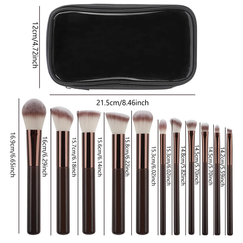 11pcs solid wood handle makeup brush set with Bag three color loose powder brush foundation brush eye shadow brush