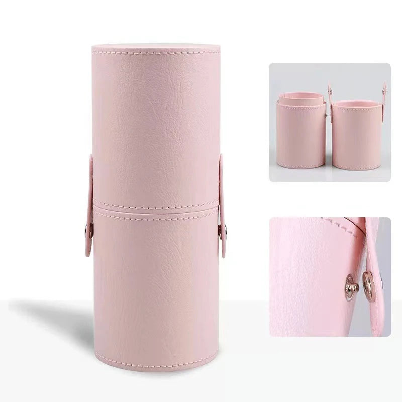 PU Leather Makeup Brush Bucket Portable Travel Cosmetic Bag Multi-Function Dust-Proof Waterproof Makeup Brush Cylinder
