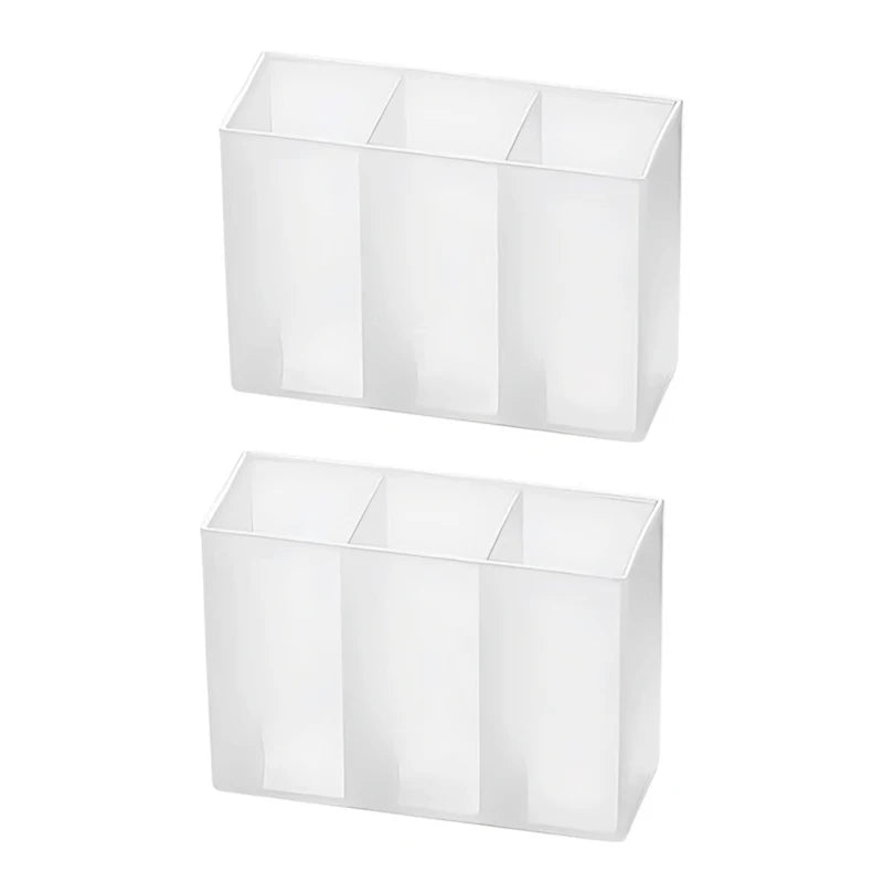 Mini Storage Box 3-Grid Plastic Makeup Brush Lipstick Storage Multi-Functional Desk Organizer for Home Kitchen Bathroom