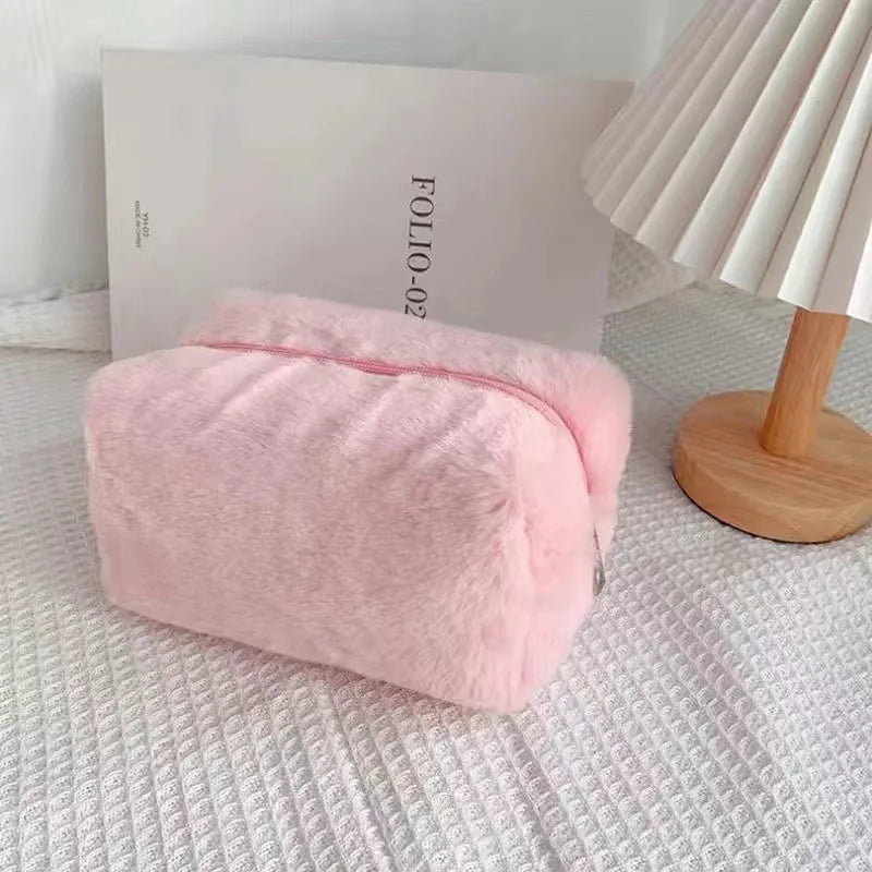 Fur Makeup Bags for Women Soft Travel Cosmetic Bag Organizer Case Young Lady Girls Make Up Case Necessaries 1 Pc Solid Handbags