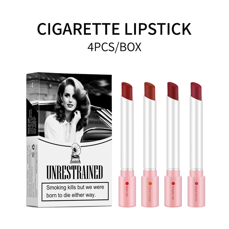 4PCS/Set Creative Cigarette Lipstick Set Matte Long Lasting Waterproof Matt Lip Stick Tube Nude Red Velvet Lip Tint Makeup