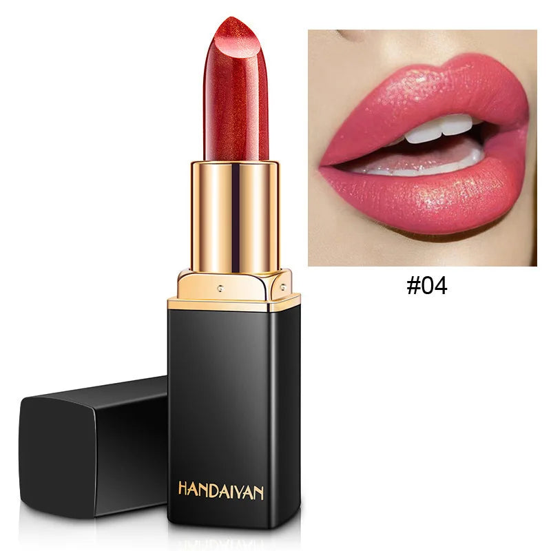 Ariel's Nine-color Transformative Lip Gloss: Sparkling Metallic Pearl Finish, Customizable Golden Hue